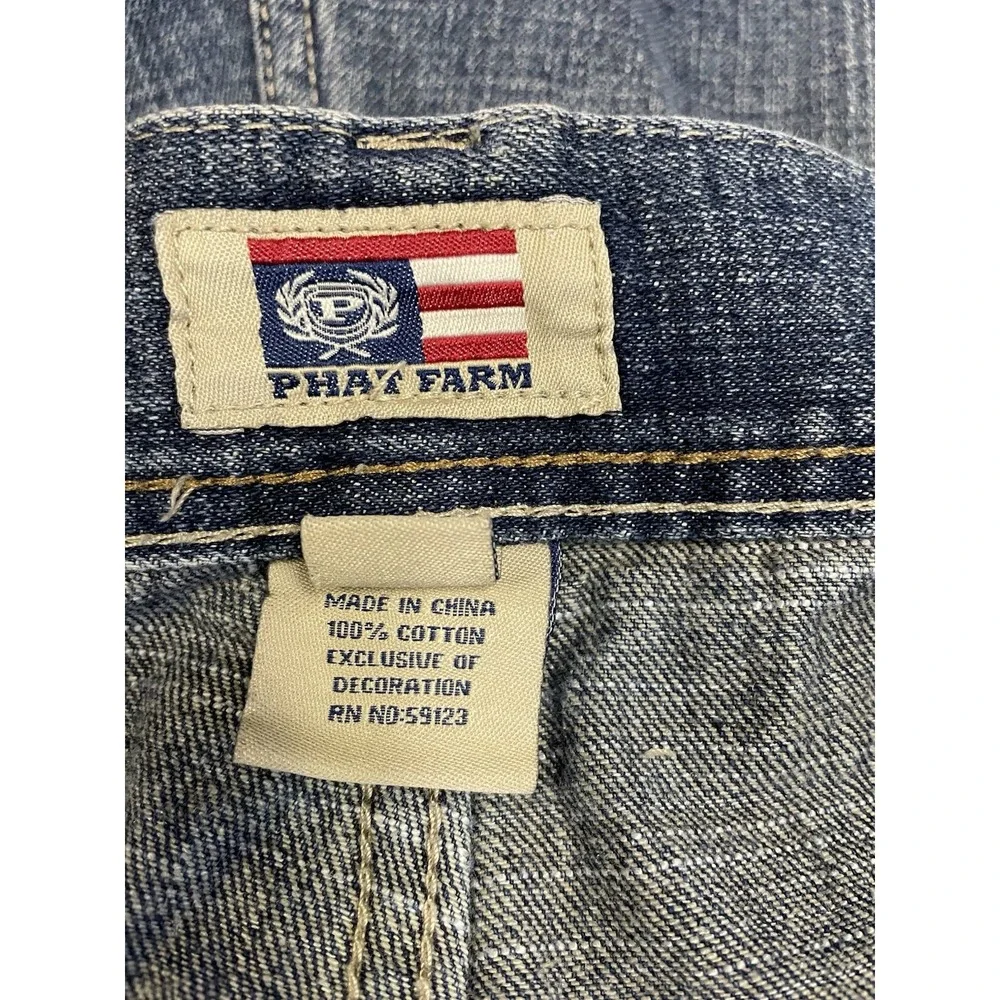 VTG Phat Farm Men Argyle Pocket Denim Jeans Straight Leg Y2K Hip Hop Baggy 42 32